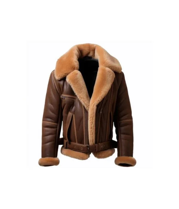 B3 Brown Mens Aviator Shearling Jacket