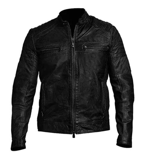 Vintage Retro Motorcycle Cafe Racer Moto Distressed Black Genuine Leather Jacket