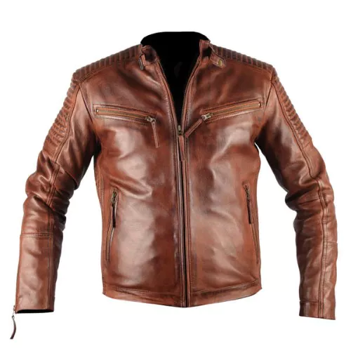 Mens Xposed Tan Genuine Real Biker Leather Jacket