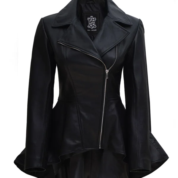 Women's Black Peplum Leather Jacket