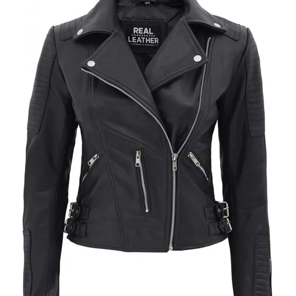 Bari Black Women's Real Leather Biker Jacket
