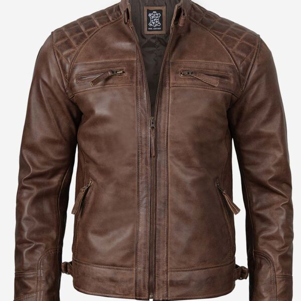 Men's Motorcycle Leather Jacket in Brown