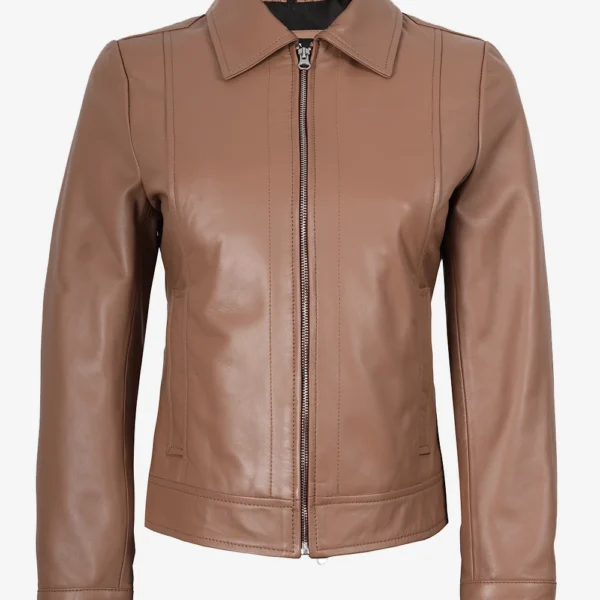 Womens Shirt Collar Mocha Leather Jacket