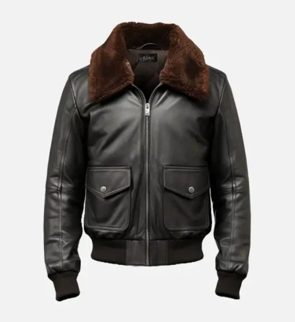Men’s Black Bomber Shearling Aviator Leather Jacket