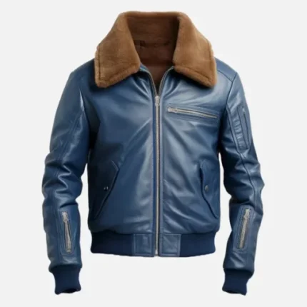 Men Blue Flight Bomber Leather Jacket