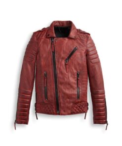 Men Red Biker Leather Motorbike Jacket