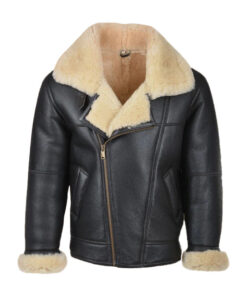 Mens Black Aviator Sheepskin Bomber Shearling Jacket